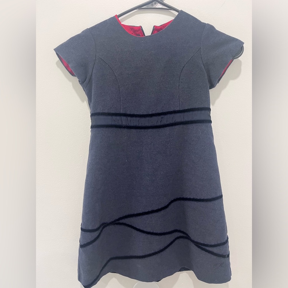 Tommy Hilfiger Girls Dress Size 6 Formal Short Sleeves Velvet Trim Detail